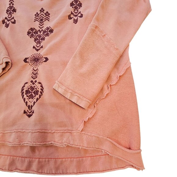 Free People Peach Pink Long Sleeve Top With Embroidered Pattern size small - Picture 4 of 10